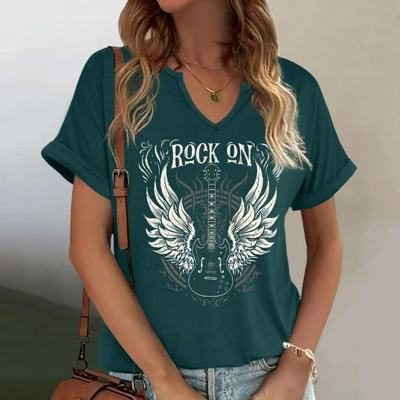 T Shirts for Women Graphic Tshirts Summer Solid Color V Neck Printed Short Sleeved T-Shirts Tops