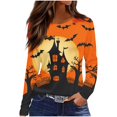 TShirts for Women Halloween Graphic Print Crewneck Long Sleeve Fall
