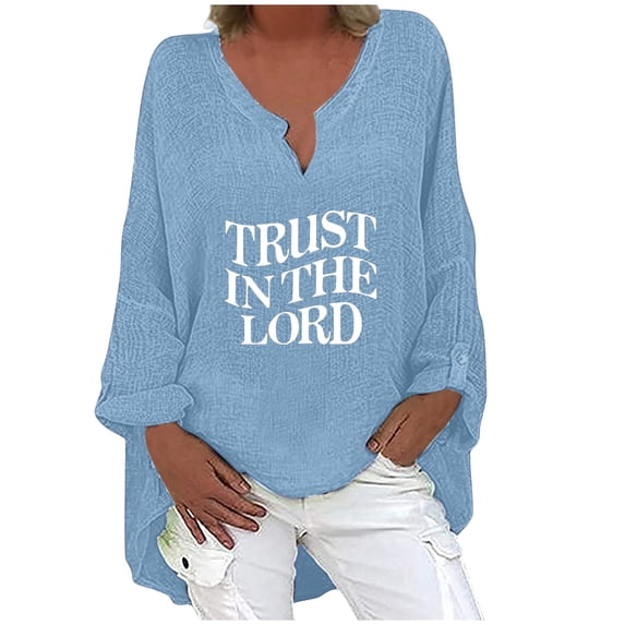 T Shirts for Women Ladies Summer Long Sleeve Fashion Print Breathable Long Tail Style V Neck T-Shirts Tops Womens Tshirt Sky Blue M