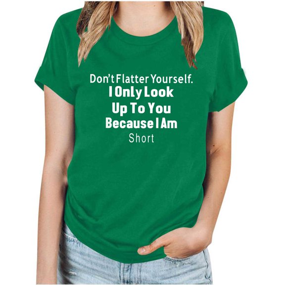 T Shirts for Women Letter Print Cute Graphic Tee Crew Neck Short Sleeve Tops Casual Loose Classic Blouses (3XL, Green)