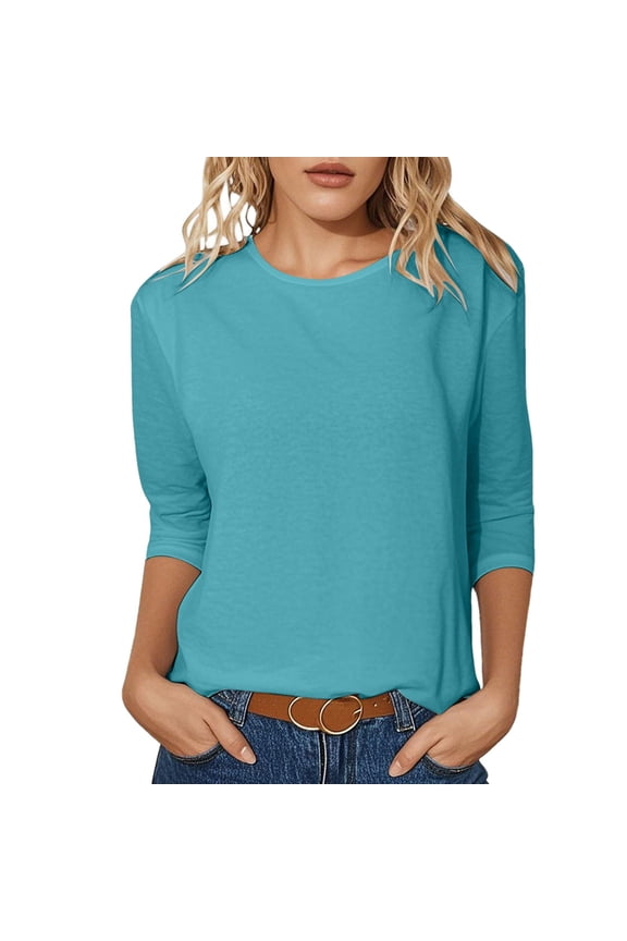 T Shirts for Women Long Sleeve Crewneck Casual Basic Tees Tops Blue XXXXS