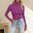 thumbnail image 1 of T Shirts for Women Long Sleeve High Neck Slim Fit Stretch Basic Solid Color Tees Womens Tees Dark Purple XXXXL, 1 of 5