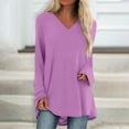 thumbnail image 1 of T Shirts for Women Long Sleeve V Neck Casual Solid Color Medium Long Tops, 1 of 6