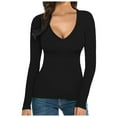 thumbnail image 1 of Black Long Sleeve Shirts for Women V Neck Long Sleeve Super Soft Stretch Basic Slim Ribbed Solid Trendy Tunic Tops Sizes S, 1 of 6