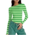 thumbnail image 1 of T-Shirts for Women Long Sleeved Round Neck Printing Slim Tight Fitting Pit Stripe Top for Women, 1 of 7