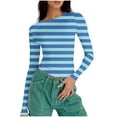 thumbnail image 1 of T-Shirts for Women Long Sleeved Round Neck Printing Slim Tight Fitting Pit Stripe Top for Women, 1 of 7