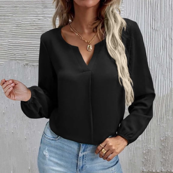 T Shirts for Women Long Sleeves V Neck Basic Tops Business Spring Outfits Women Clothes Size S