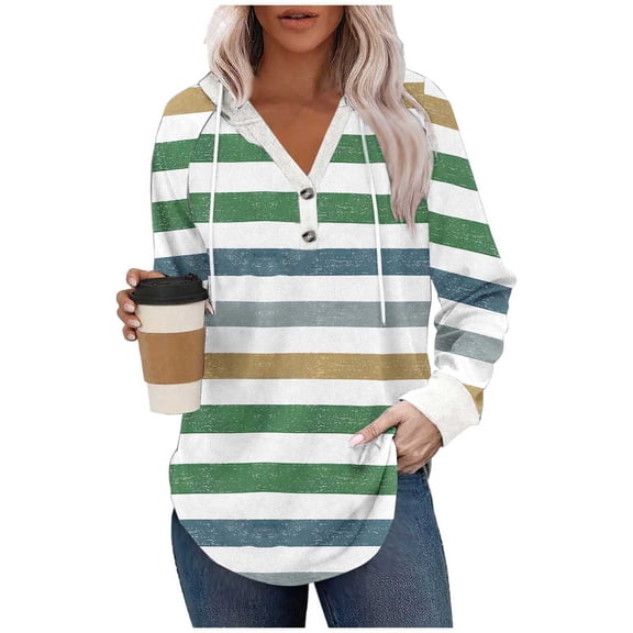 T-Shirts for Women Oversized Blouses Long Sleeve V-Neck Blouse Loose Tee Evening Loose Fit Striped Print Tunic T Shirts Tops Dress Shirts for Women