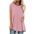 thumbnail image 1 of T-Shirts for Women Plus Size Crewneck Tunic Tops Short Sleeve Long T-Shirt Blouse, 1 of 5
