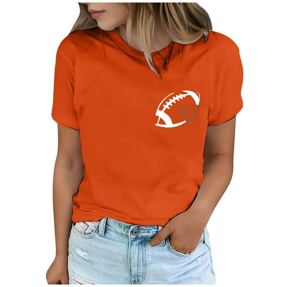 T Shirts for Women Plus Size Work Short Sleeve Out Blouse Football Print Shirt T Shirt in Fall
