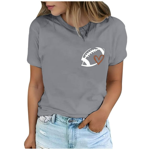T Shirts for Women Plus Size Work Short Sleeve Out Blouse Football Print Shirt T Shirt in Fall