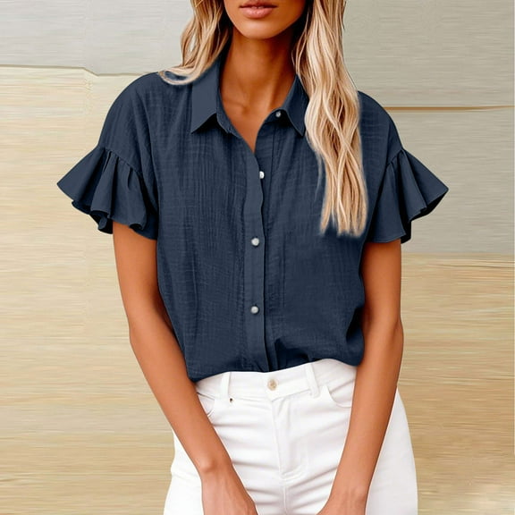 T Shirts for Women Plus Size, Xunlbb Women's Short Sleeved Solided Fashionable And Comfortable T-shirt(Navy,XXL)