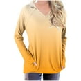 thumbnail image 1 of T Shirts for Women Raglan Long Sleeve V Neck Basic Tee Gradient Print Casual Loose Fit Soft Fall Tops with Pockets, 1 of 4