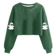 thumbnail image 1 of Halloween Sweatshirts for Women Cropped Ghost Graphic Crewneck Sweatshirt Cute Long Sleeve Fall Clothes, 1 of 2