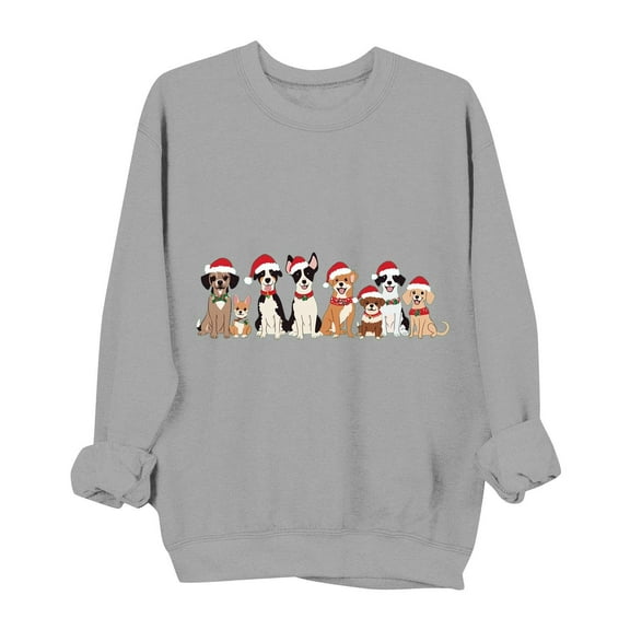 Christmas Dogs Sweatshirt Women Cute Dog Lover Christmas Long Sleeve Shirt Crewneck Xmas Pullover Tops Loose Fit