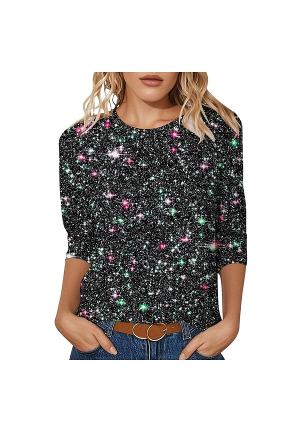 T Shirts for Women Sequin Clothes Long Sleeve Pink Sparkly Tops for Women Shiny Tops Ladies Shirts Holiday Clothes for Women