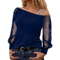thumbnail image 1 of T Shirts for Women Sequin Top Blue Long Sleeve Sparkle Shirt Shiny Top Tops for Women Trendy Womens Holiday Tops, 1 of 4