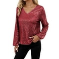 thumbnail image 1 of T Shirts for Women Sequin Tops for Women Red Long Sleeve Sparkly Top Shiny Top Women'S Party Tops Womens Holiday Tops Sparkly, 1 of 5