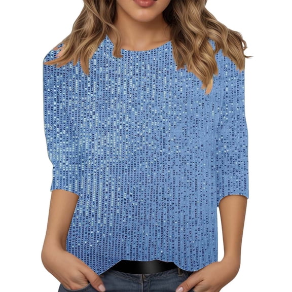 T Shirts for Women Sequins Tops for Women Blue Long Sleeve Sparkly Top Shiny Tops Women Tops Party Shirts for Women