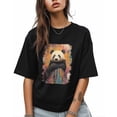 thumbnail image 1 of T Shirts for Women Short Sleeve Cotton Crewneck T-Shirt, Abstract Art Vintage Panda Tee Tops Casual Basic T-Shirts, XS-5XL Black XXL, 1 of 7