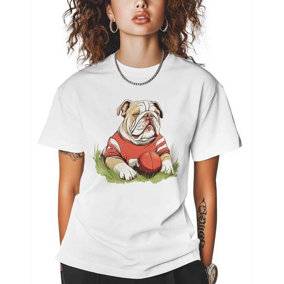 T Shirts for Women Short Sleeve Cotton Crewneck T-Shirt, American Football French Bulldog Tee Tops Casual Basic T-Shirts, XS-5XL White L