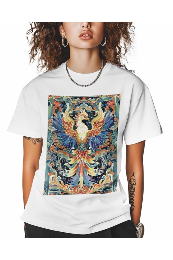 T Shirts for Women Short Sleeve Cotton Crewneck T-Shirt, Birds Auspicious Clouds Chinese Style Tee Tops Casual Basic T-Shirts, XS-5XL White M