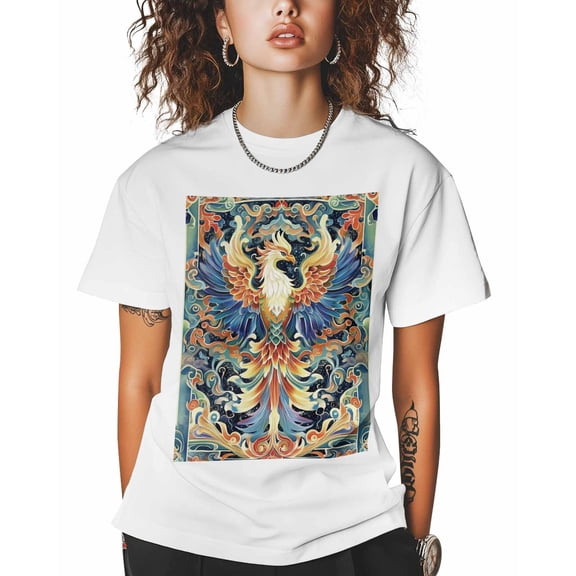 T Shirts for Women Short Sleeve Cotton Crewneck T-Shirt, Birds Auspicious Clouds Chinese Style Tee Tops Casual Basic T-Shirts, XS-5XL White XL