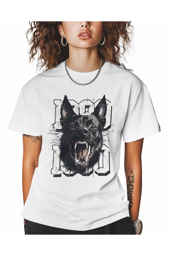 T Shirts for Women Short Sleeve Cotton Crewneck T-Shirt, Black Dog Head Barking Tee Tops Casual Basic T-Shirts, XS-5XL White 4XL