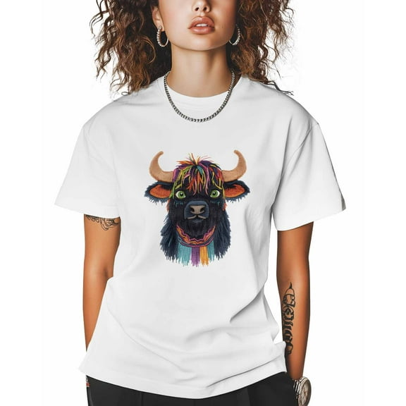 T Shirts for Women Short Sleeve Cotton Crewneck T-Shirt, Black Yak Animal Colorful Funny Tee Tops Casual Basic T-Shirts, XS-5XL White S