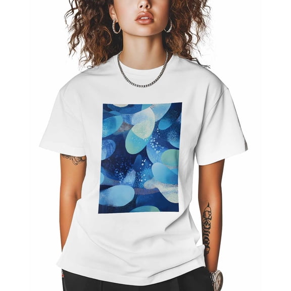 T Shirts for Women Short Sleeve Cotton Crewneck T-Shirt, Blue Abstract Dots Art Tee Tops Casual Basic T-Shirts, XS-5XL White XS