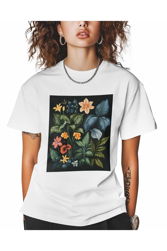 T Shirts for Women Short Sleeve Cotton Crewneck T-Shirt, Blue Green Leaves Plants Flowers Tee Tops Casual Basic T-Shirts, XS-5XL White 3XL