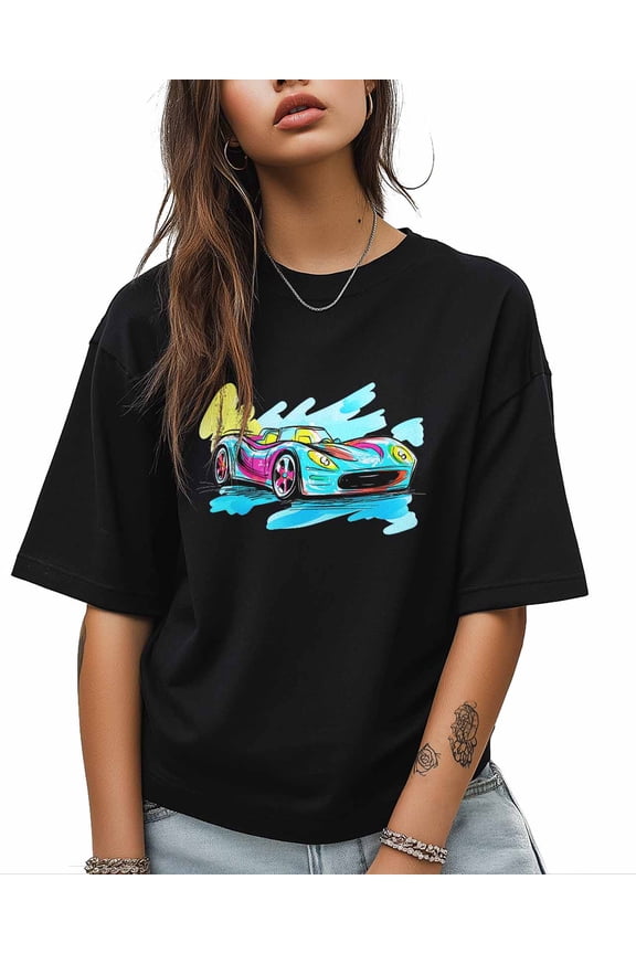 T Shirts for Women Short Sleeve Cotton Crewneck T-Shirt, Blue Line Racing Car Cool Tee Tops Casual Basic T-Shirts, XS-5XL Black XS