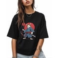 thumbnail image 1 of T Shirts for Women Short Sleeve Cotton Crewneck T-Shirt, Cartoon Cat Samurai Kimono Tee Tops Casual Basic T-Shirts, XS-5XL Black L, 1 of 7