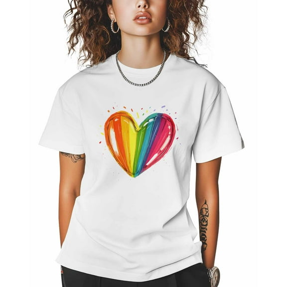 T Shirts for Women Short Sleeve Cotton Crewneck T-Shirt, Colorful Love Tie Dyeing Tee Tops Casual Basic T-Shirts, XS-5XL White XS
