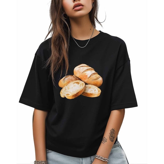 T Shirts for Women Short Sleeve Cotton Crewneck T-Shirt, Delicious Bread Chef Tee Tops Casual Basic T-Shirts, XS-5XL Black M
