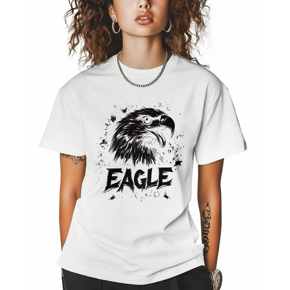 T Shirts for Women Short Sleeve Cotton Crewneck T-Shirt, EAGLE Black White Hawk Animal Tee Tops Casual Basic T-Shirts, XS-5XL White XS