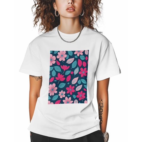 T Shirts for Women Short Sleeve Cotton Crewneck T-Shirt, Flower Leaf Floral Vintage Tee Tops Casual Basic T-Shirts, XS-5XL White 4XL