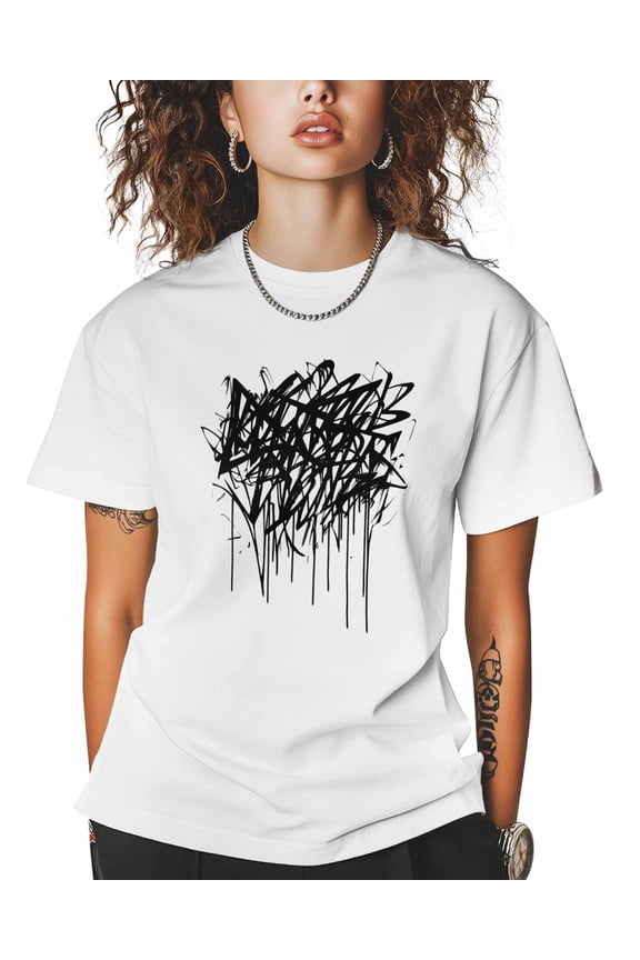 T Shirts for Women Short Sleeve Cotton Crewneck T-Shirt, Graffiti Abstract Hand Drawn Tee Tops Casual Basic T-Shirts, XS-5XL White M