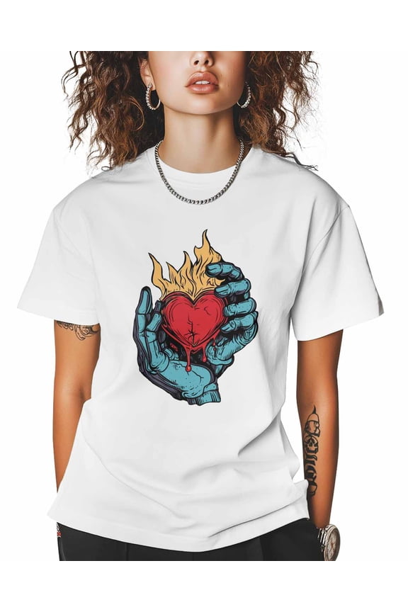T Shirts for Women Short Sleeve Cotton Crewneck T-Shirt, Heart Hand Graffiti Streetwear Abstract Tee Tops Casual Basic T-Shirts, XS-5XL White XS