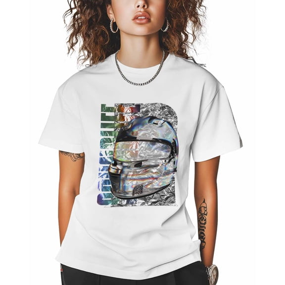 T Shirts for Women Short Sleeve Cotton Crewneck T-Shirt, Helmet Cyberpunk Art Technology Tee Tops Casual Basic T-Shirts, XS-5XL White 3XL