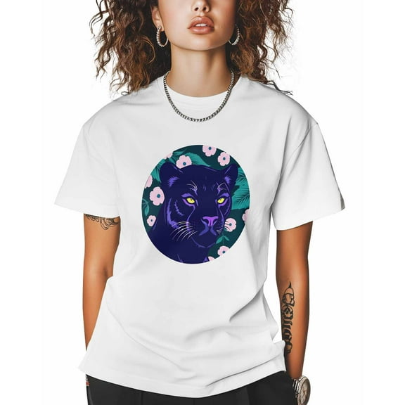 T Shirts for Women Short Sleeve Cotton Crewneck T-Shirt, Leopard Animal Floral Cartoon Tee Tops Casual Basic T-Shirts, XS-5XL White M