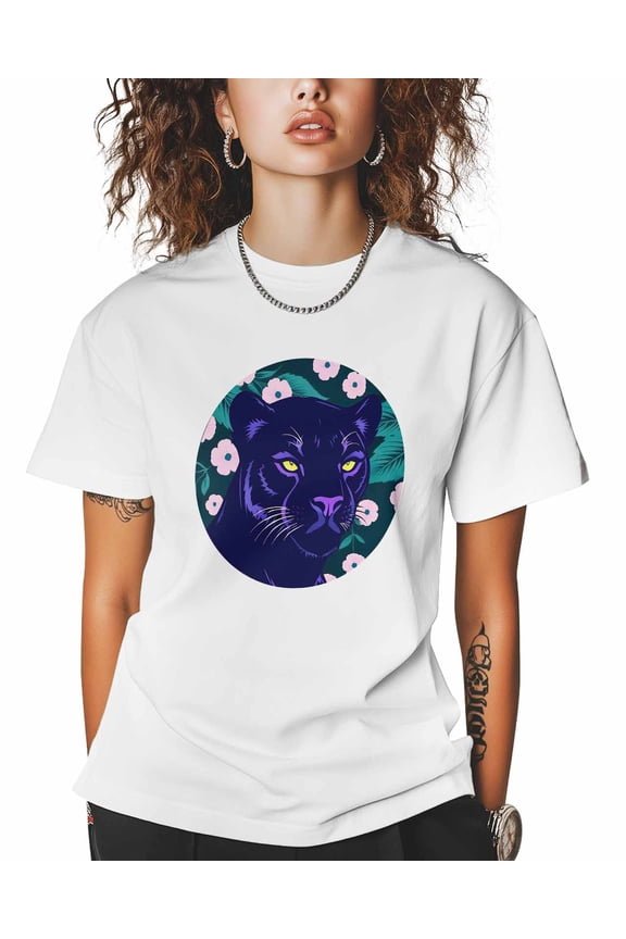 T Shirts for Women Short Sleeve Cotton Crewneck T-Shirt, Leopard Animal Floral Cartoon Tee Tops Casual Basic T-Shirts, XS-5XL White XL