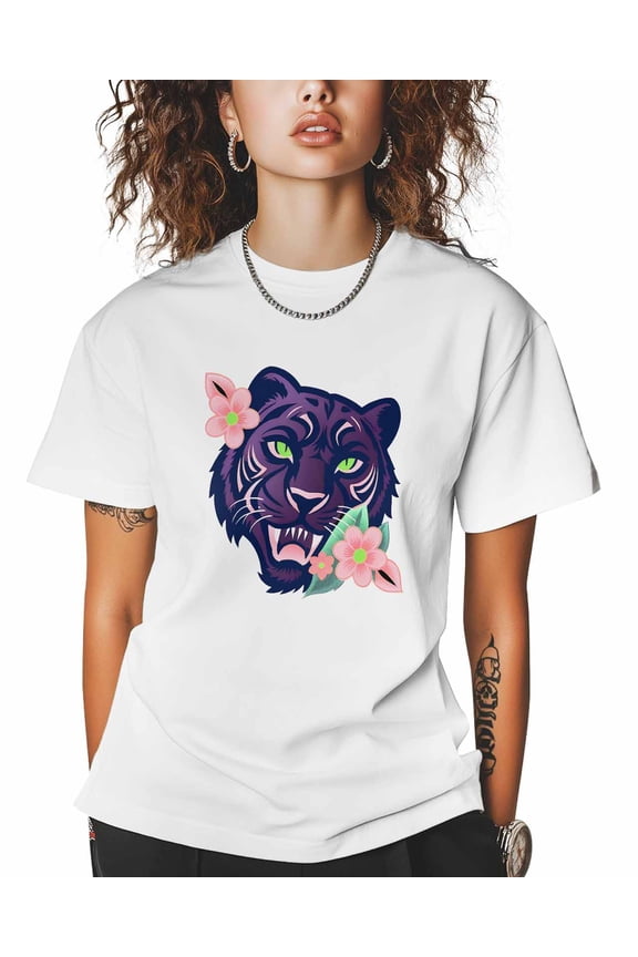 T Shirts for Women Short Sleeve Cotton Crewneck T-Shirt, Leopard Floral Animal Cartoon Tee Tops Casual Basic T-Shirts, XS-5XL White XS