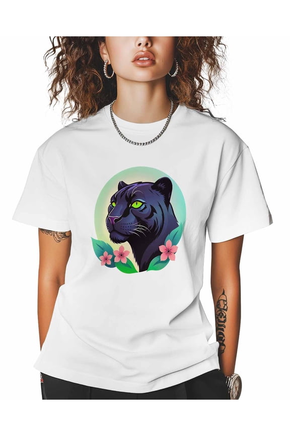 T Shirts for Women Short Sleeve Cotton Crewneck T-Shirt, Leopard Flower Leaf Cartoon Animal Tee Tops Casual Basic T-Shirts, XS-5XL White L