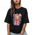 thumbnail image 1 of T Shirts for Women Short Sleeve Cotton Crewneck T-Shirt, Lion Love Heart Balloon Flowers Tee Tops Casual Basic T-Shirts, XS-5XL Black XL, 1 of 7