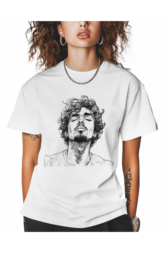 T Shirts for Women Short Sleeve Cotton Crewneck T-Shirt, Man Face Line Art Hand Drawn Tee Tops Casual Basic T-Shirts, XS-5XL White XS