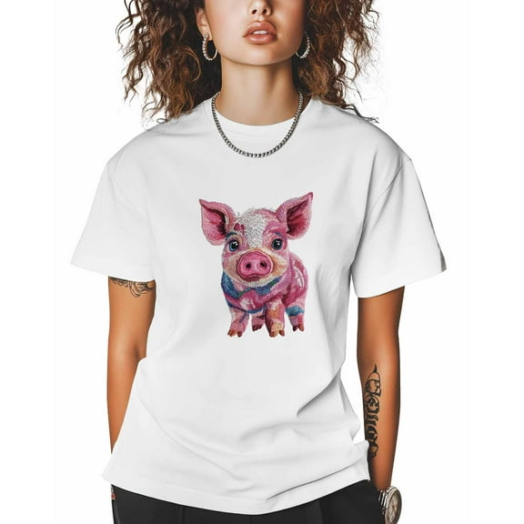 T Shirts for Women Short Sleeve Cotton Crewneck T-Shirt, Pig Pink Line Style Tee Tops Casual Basic T-Shirts, XS-5XL White S