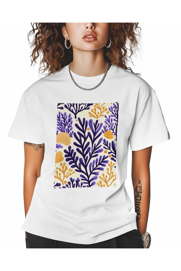T Shirts for Women Short Sleeve Cotton Crewneck T-Shirt, Purple Leaf Plant Abstract Tee Tops Casual Basic T-Shirts, XS-5XL White S