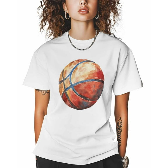 T Shirts for Women Short Sleeve Cotton Crewneck T-Shirt, Red Watercolor Basketball Tee Tops Casual Basic T-Shirts, XS-5XL White XL
