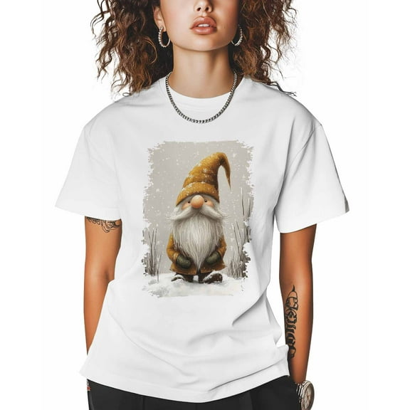 T Shirts for Women Short Sleeve Cotton Crewneck T-Shirt, Retro Christmas Gnome with Yellow Hat Tee Tops Casual Basic T-Shirts, XS-5XL White S